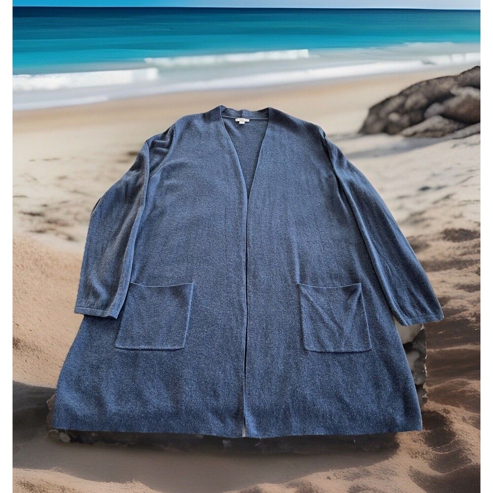 J. Jill Open Front Long Sleeve Cardigan In Soft Teal Blue Pockets Lady Size L